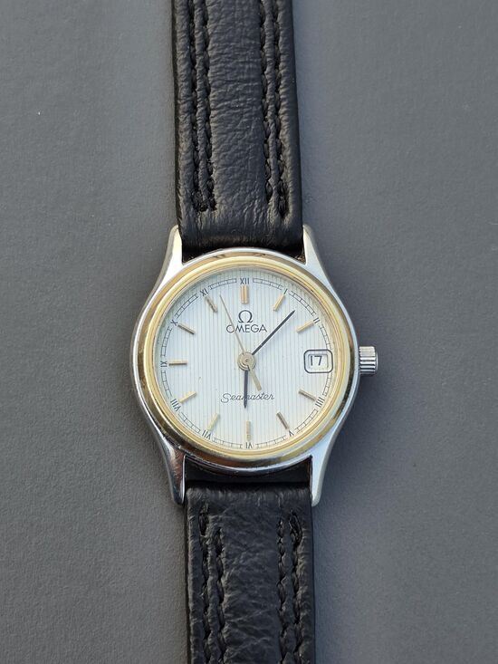 Vintage Omega Seamaster Linen Stripe Dial Gold Silver Swiss Ladies Watch Dainty main image 9
